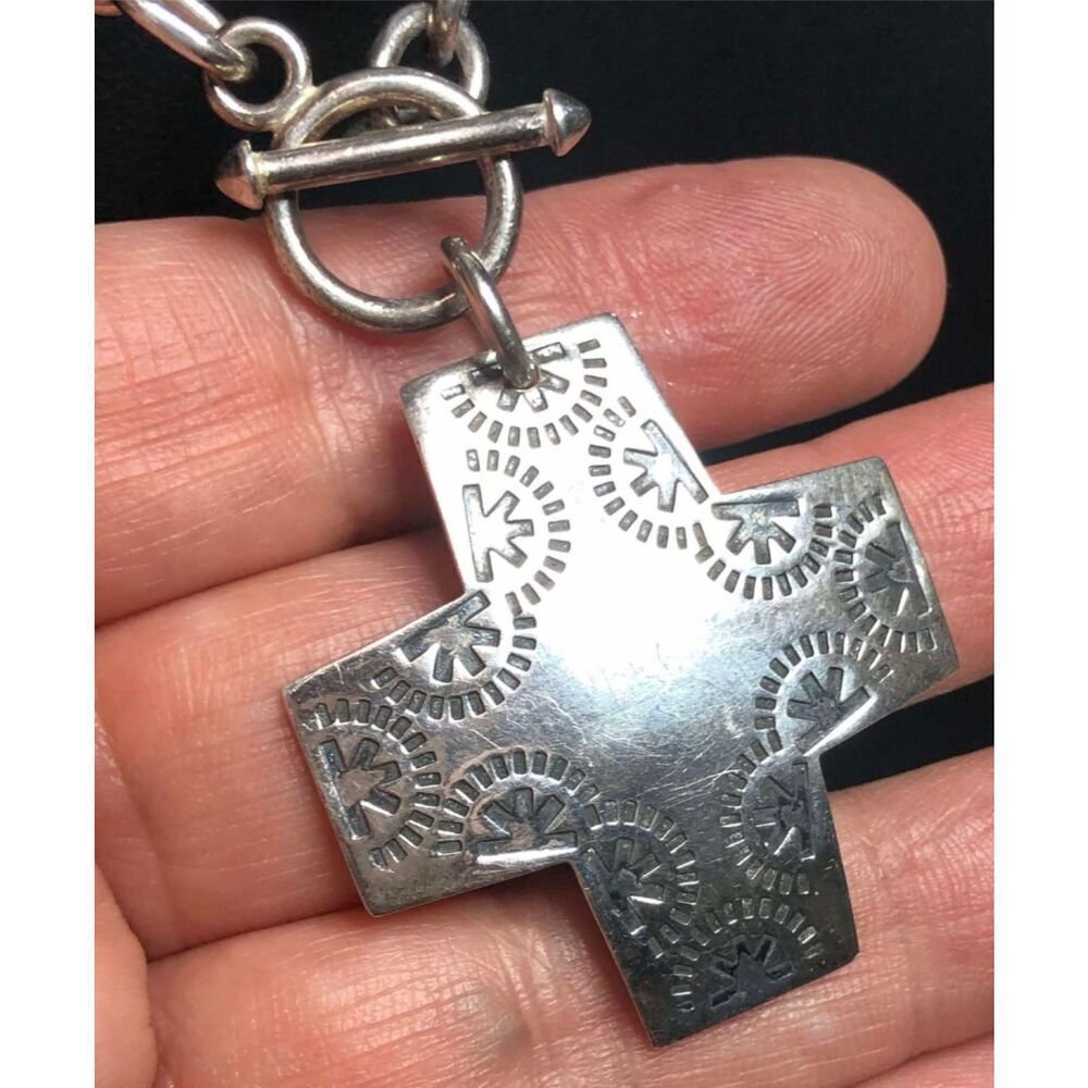 1749 Silpada 925 Sterling Silver Vintage Etched Cross Chain Necklace Ne1227 37g